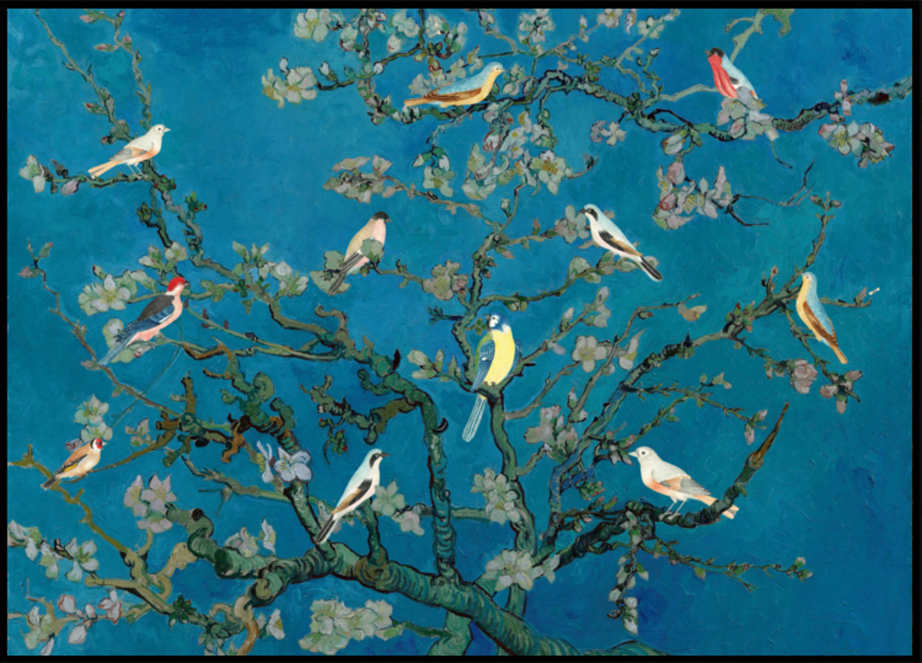 Vogels tussen bloesems