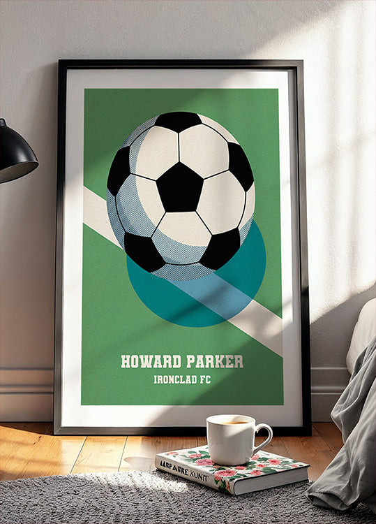 Retro voetbalposter met zwart-witte bal