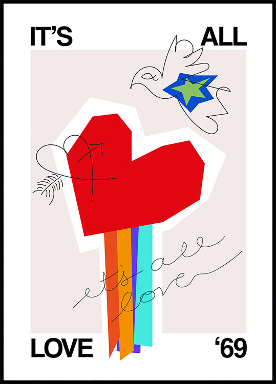 It's All Love '69 Heart Greige Plakat - Posterbox