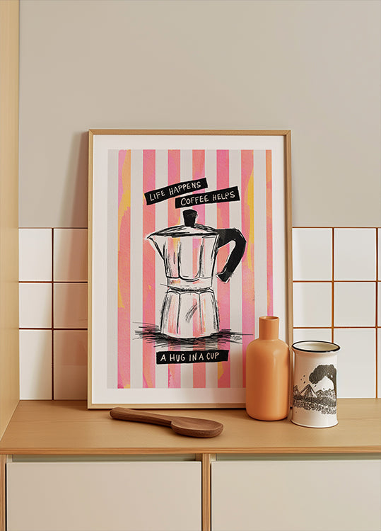 Mocca koffie op strepen - knuffel in een bekerposter