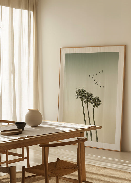 Vintage minimalistische palmbomen & zonsondergang poster