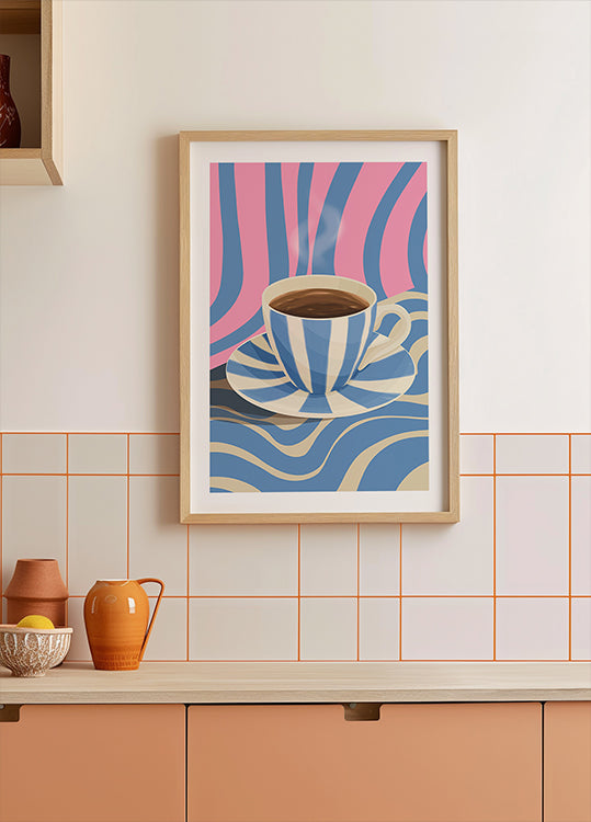 Gestreepte koffiekopje poster