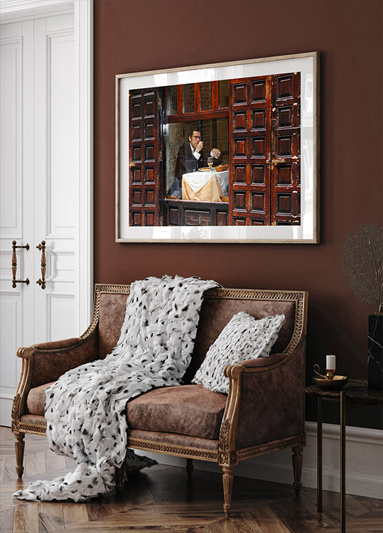 Eenzaam mannendiner in het Quartier Latin van Madrid