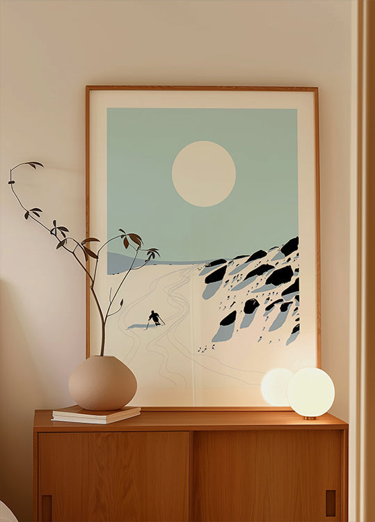 Besneeuwde bergafdaling poster