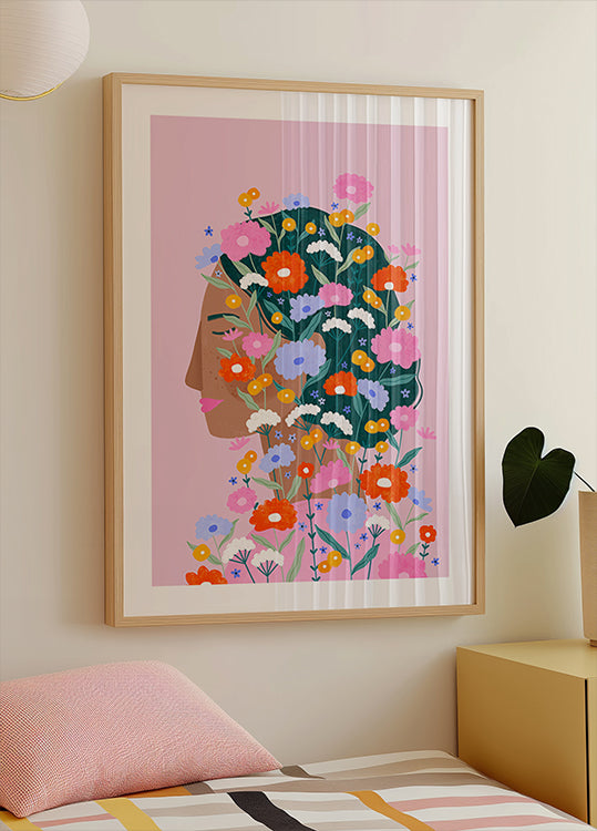 Kleurrijke bloem dame poster