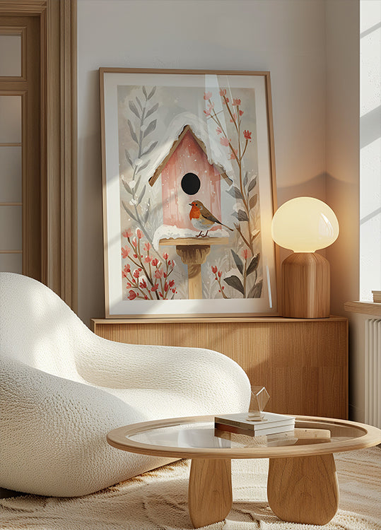 Vogelhaus met Rotkehlchen en Pflanzen-poster