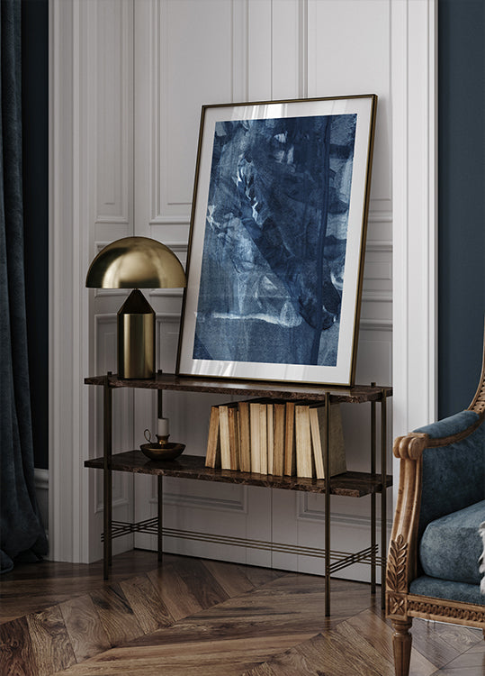 Blauwe textuur vloeiende verticale lijnen Poster