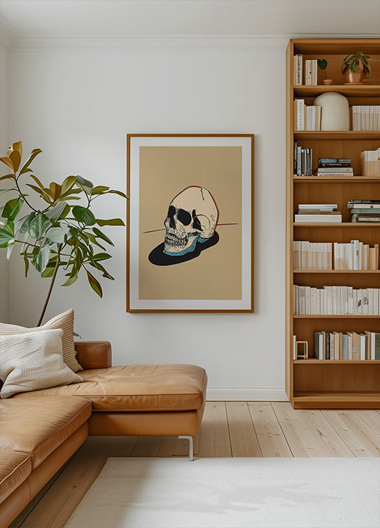 Schedelillustratie Op Een Beige Poster Als Achtergrond
