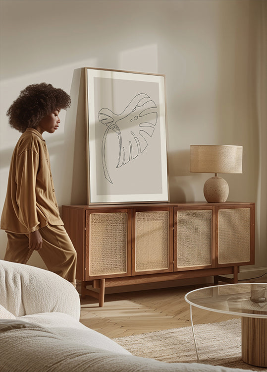 Monstera gebogen beige poster