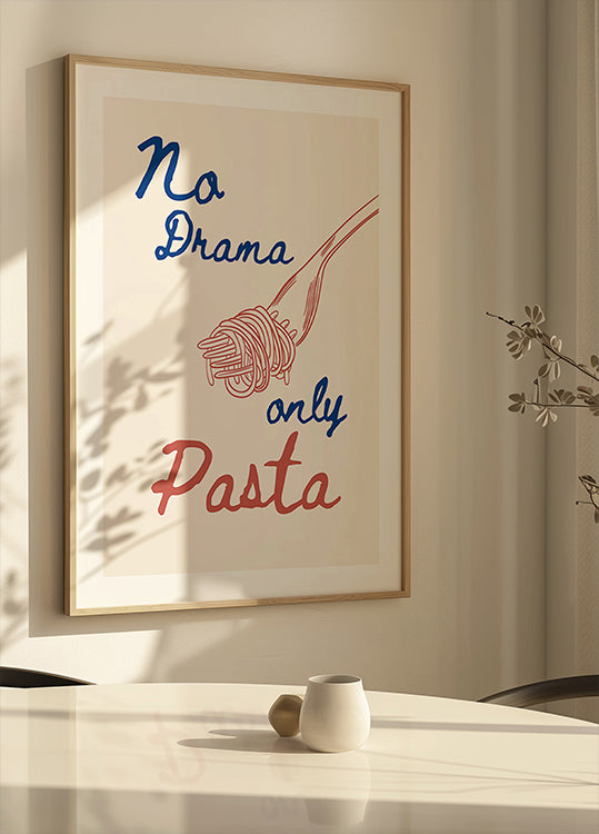Geen drama alleen pasta, illustratie + tekst