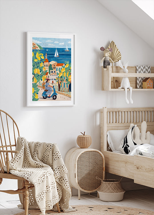 Reisvrouw aan de kust van Amalfi, Italië Poster