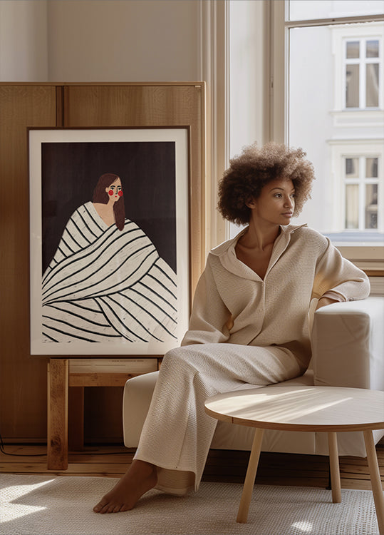 De vrouw met zwart-witte strepen-poster