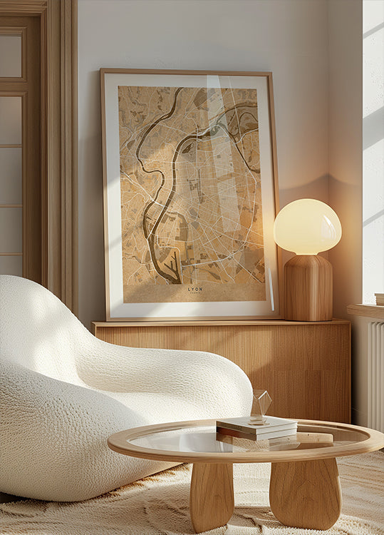 Sepia vintage kaart van Lyon Frankrijk Poster