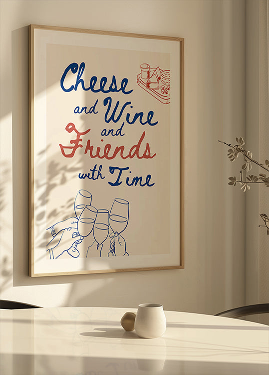 Kaas en wijn..., tekst + illustratie poster