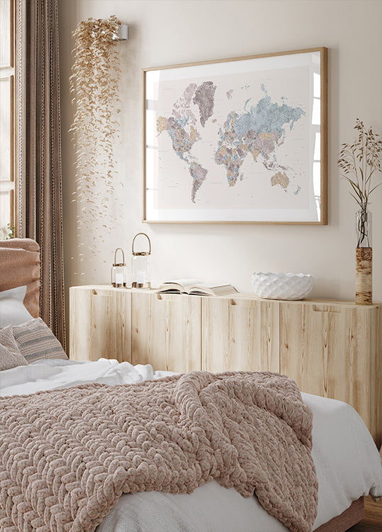 Mahler zeer gedetailleerde wereldkaart met steden (NIEUW)