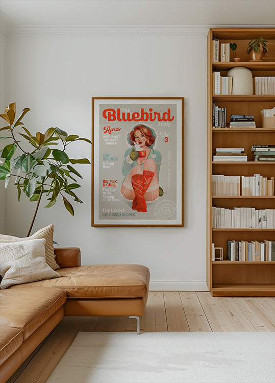 De Bluebird dagelijkse vintage pin-up ski-kunstposter