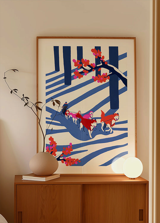 Hondenslee in de sneeuw-poster