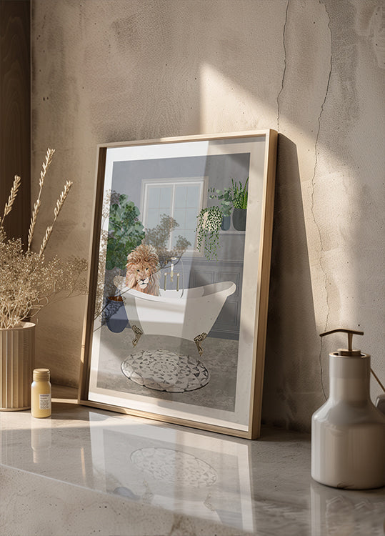 Leeuw neemt een badposter