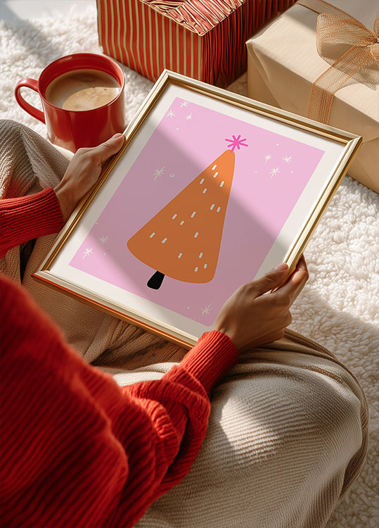 Oranjeboom met roze en sterrenposter