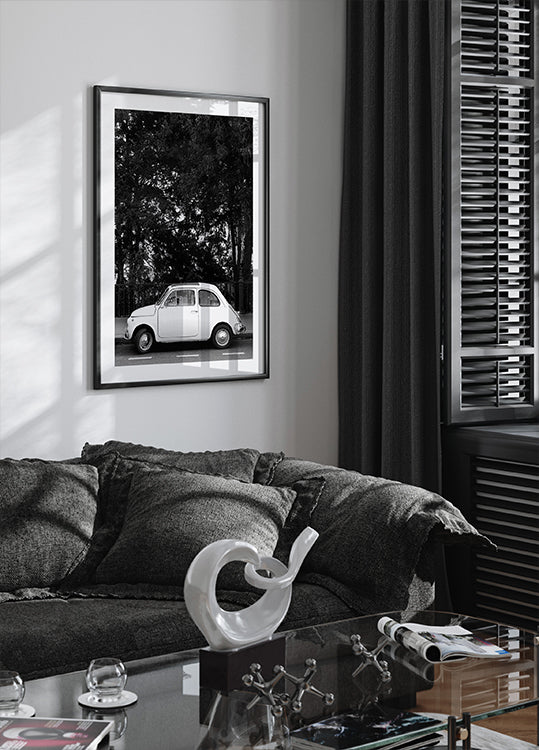 Mini-auto zwart-wit poster