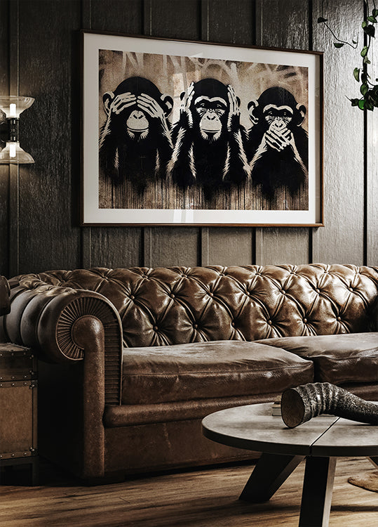 Poster met drie wijze apen