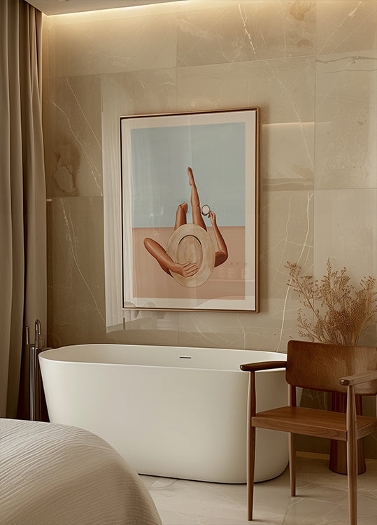 Poster voor meisje bij het zwembad