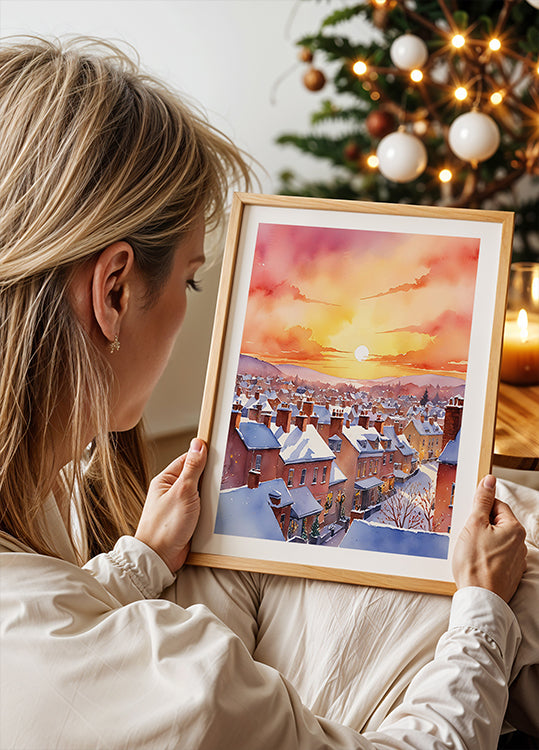 Besneeuwde Kerstochtend zonsopgang Poster