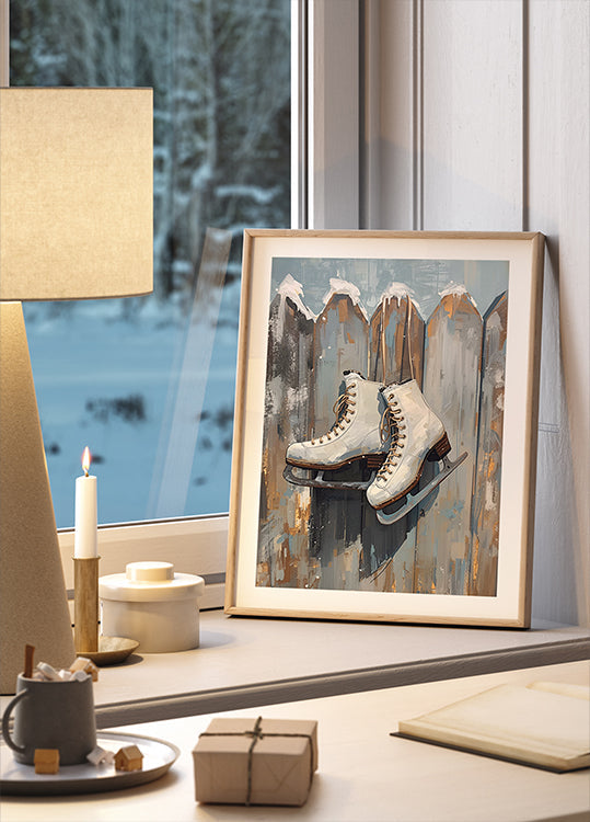Schlittschuhe am Zaun-poster