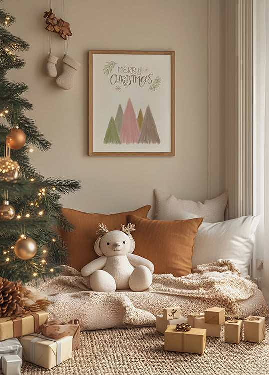 Vrolijke kerstbomen 1 poster