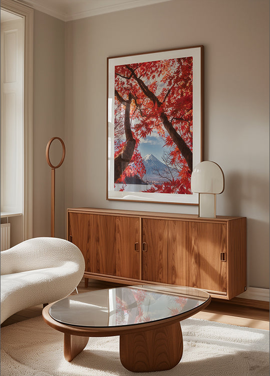 Mt.fuji is in de herfstbladeren Poster