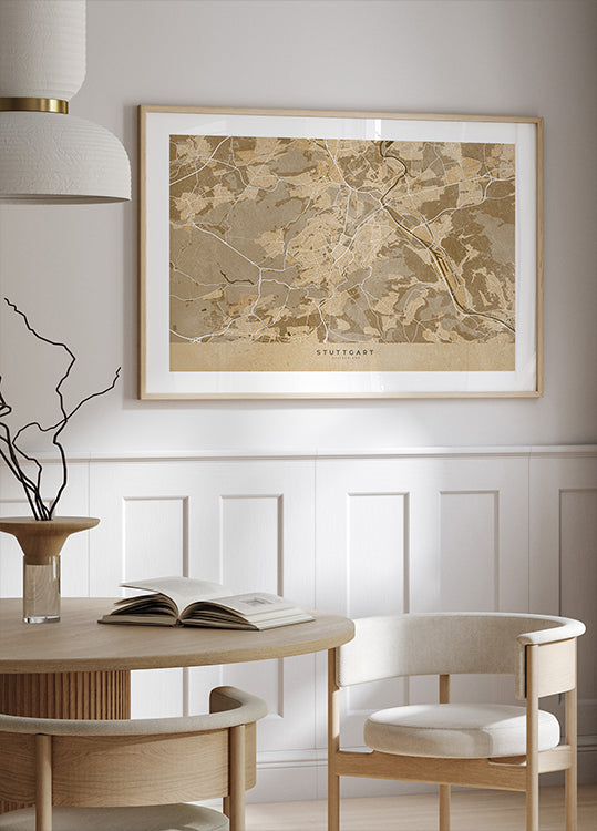 Sepia vintage kaart van het centrum van Stuttgart, Duitsland (nieuw)