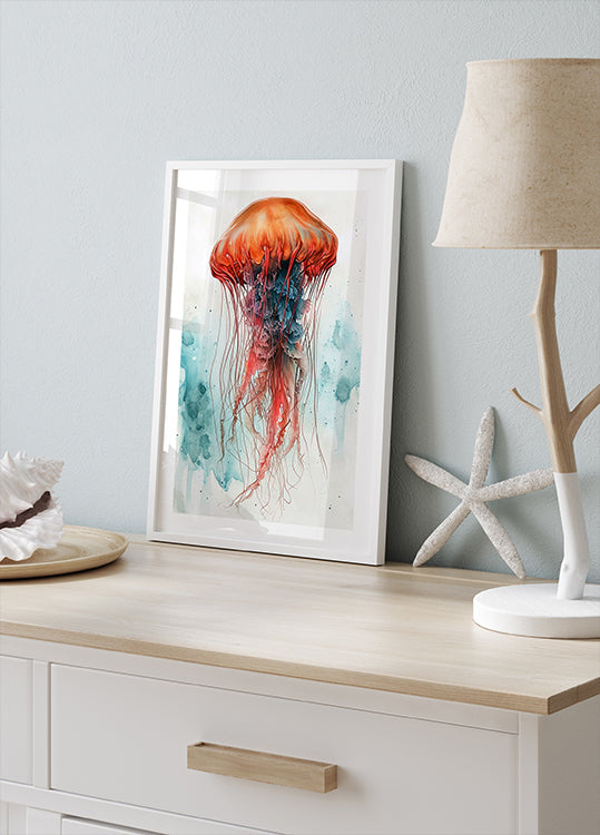 Dierlijke aquarel kunst Medusa zee leven poster