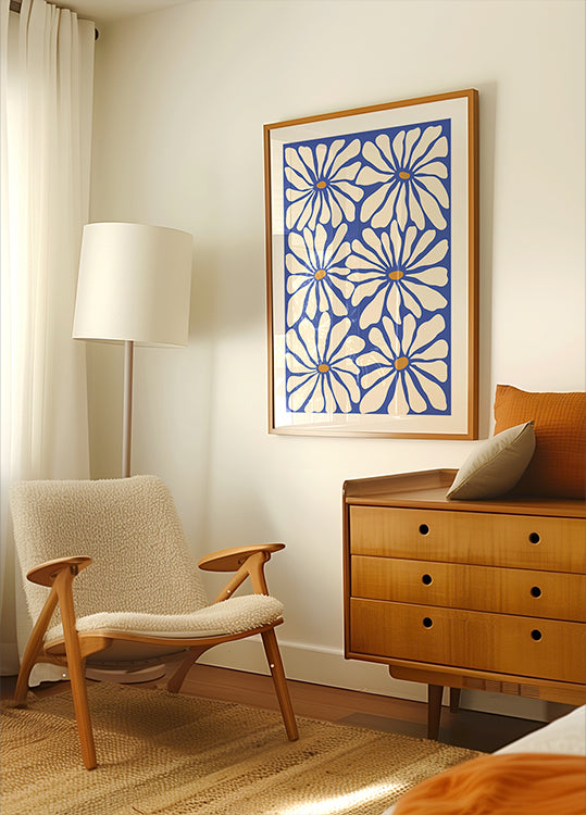 Zonnige bloemen blauwe poster