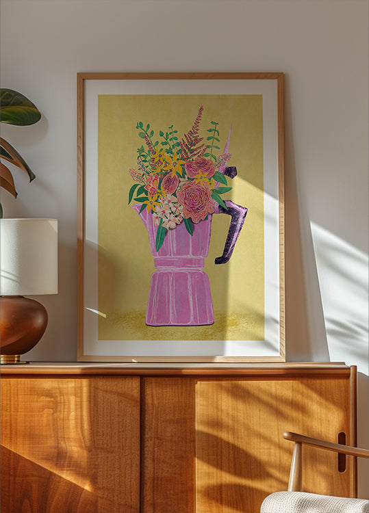 Espressoapparaat met bloemen