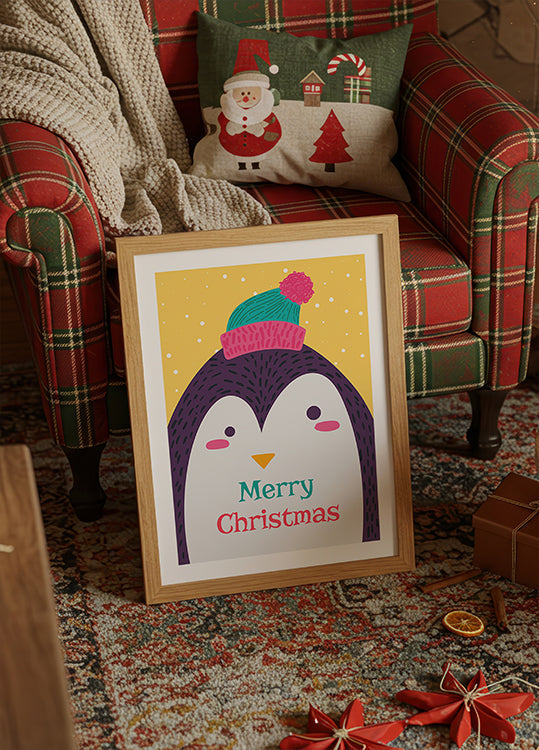 Kerstkaart met pinguïn door Barsrsind Poster