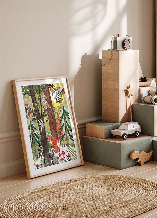 Groen Kerstbos met dieren Poster