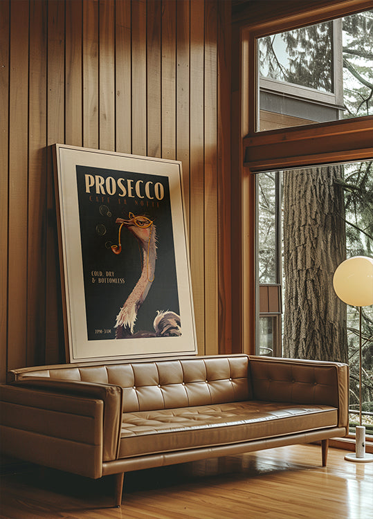 Art Deco Prosecco kunst aan de muur van een struisvogelposter
