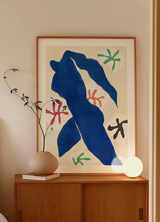 Abstracte blauwe figuur poster