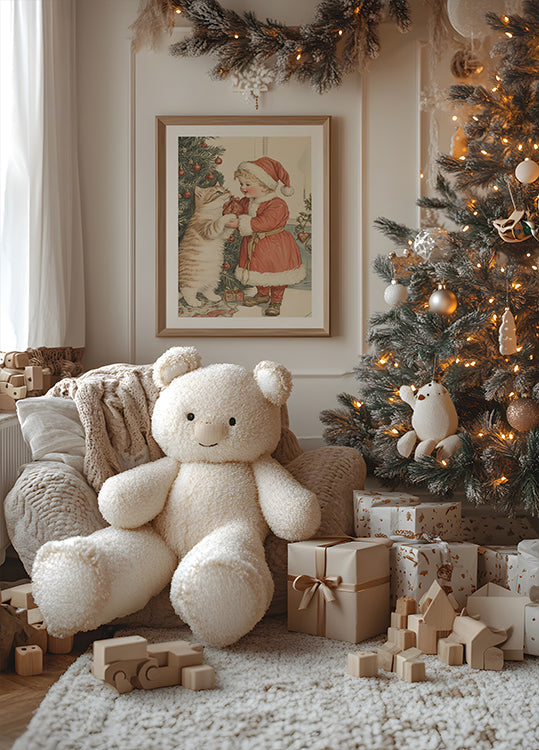 Kerst kind en kat poster