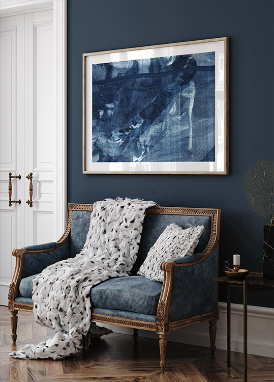 Blauwe textuur vloeiende verticale lijnen Poster