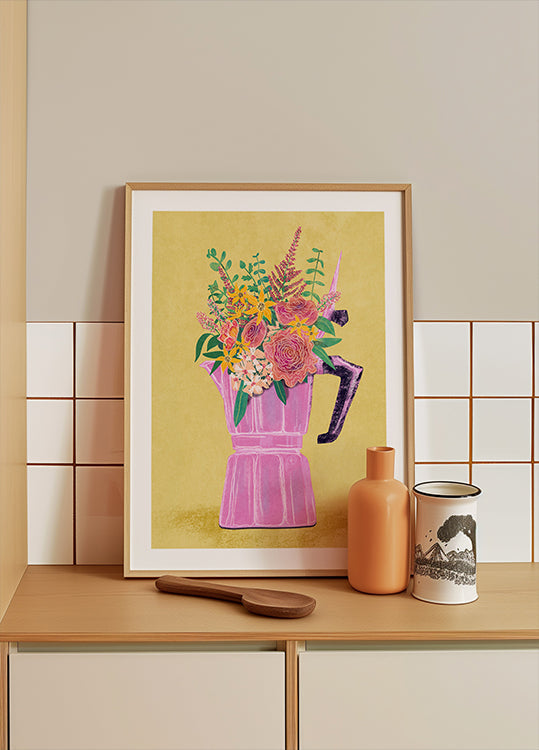 Espressoapparaat met bloemen