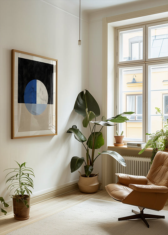 Gesneden cirkel met blauwe en witte kwadrantenposter