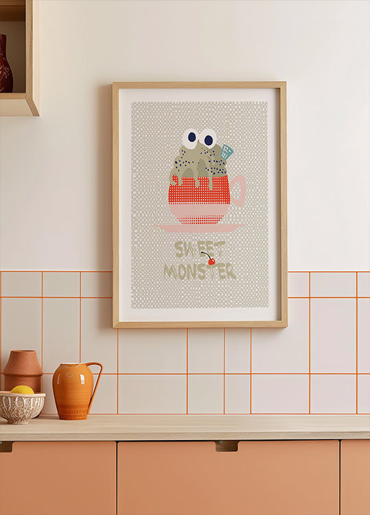 Zoete monster cupcake rode Poster