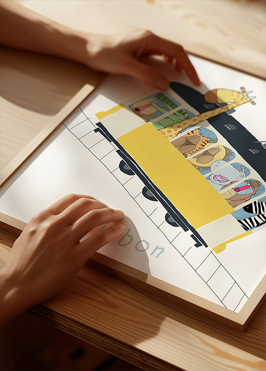 Beroemde gele tram van Lissabon met jungledieren van Carla Daly Poster