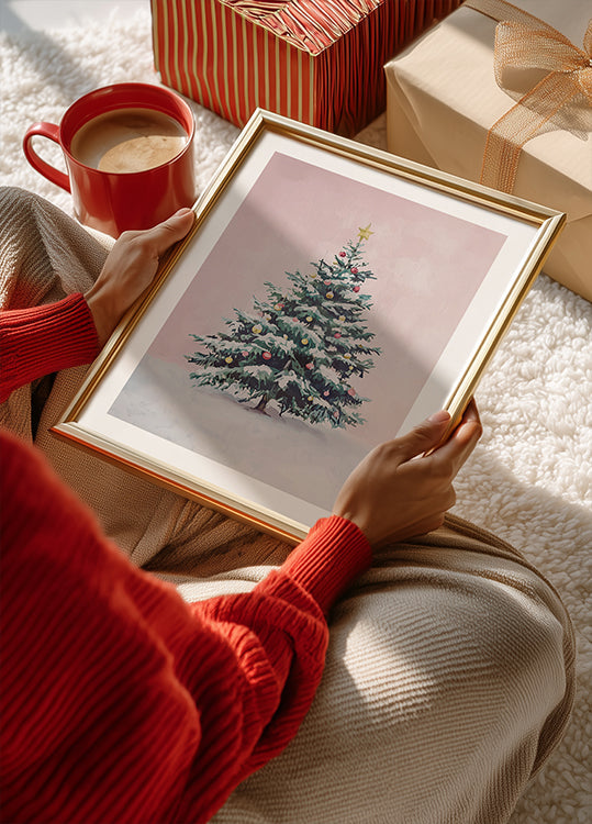 Met sneeuw bedekte kerstboomposter