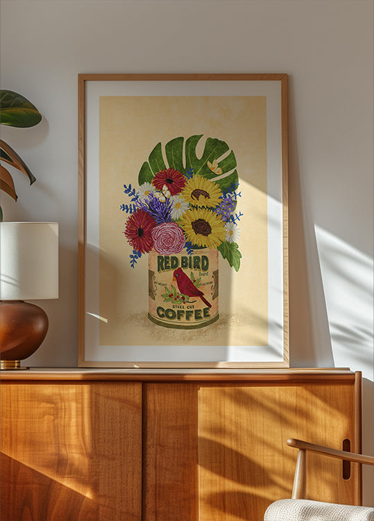 Bloemen In Een Vintage Koffieblikje Poster