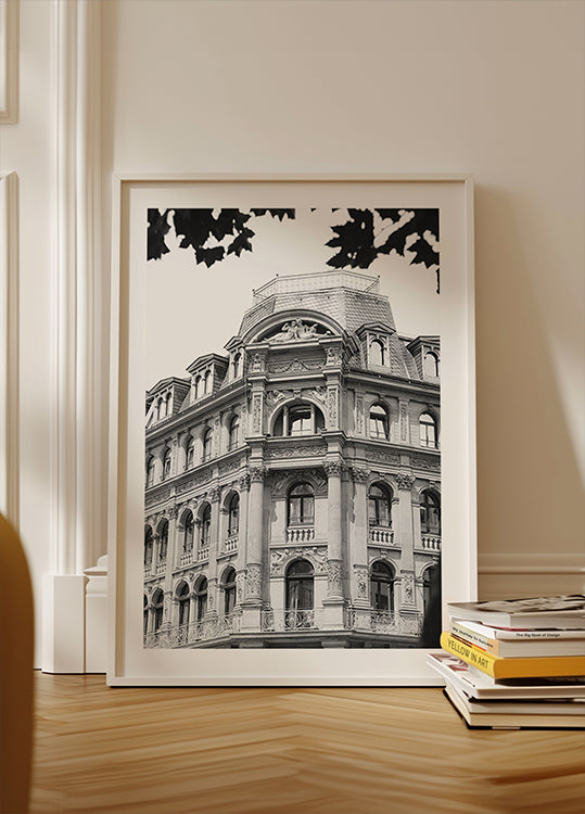 Poster met uitzicht op een rustig kustdorp