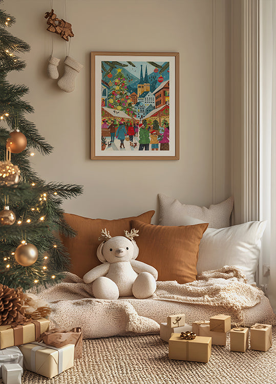 Kerstmarkt in de dorpsposter