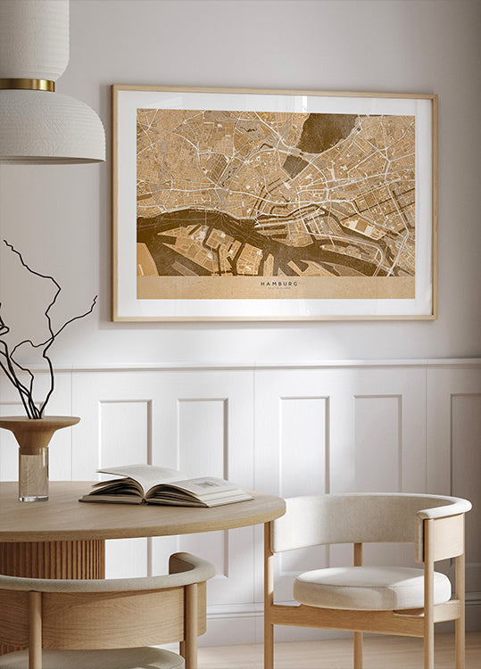 Sepia vintage kaart van het centrum van Hamburg, Duitsland (nieuw)