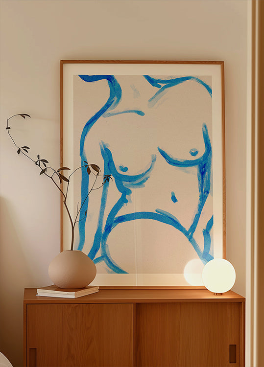 Blauwe contour naakt poster